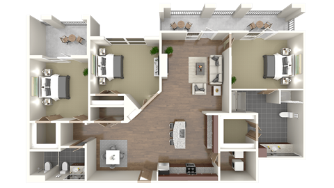 Floor plan for 3 beds, 2 baths, 1400 sqft
